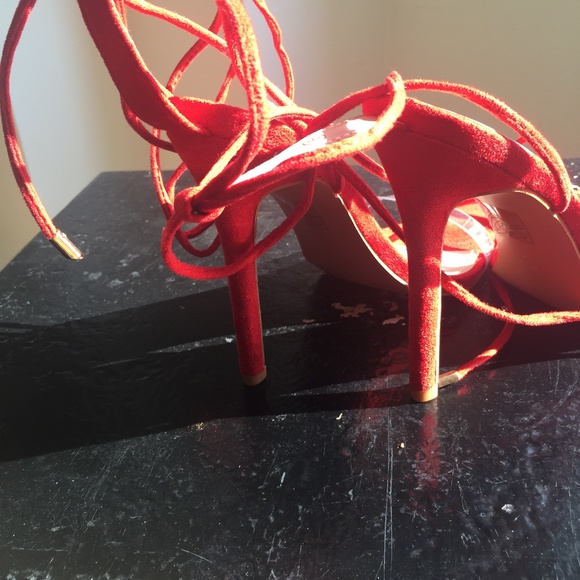 Clear and Red lace up stilettos - Picture 3 of 5